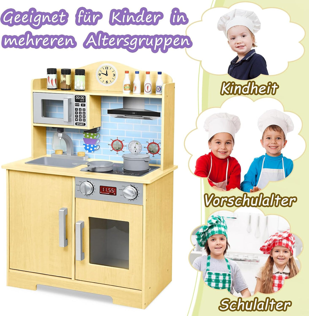 YRHome Kinderküche Holz Spielküche Küchen-Zubehör Kinder Küche Holzküche Puppenküche Spielzeugküche