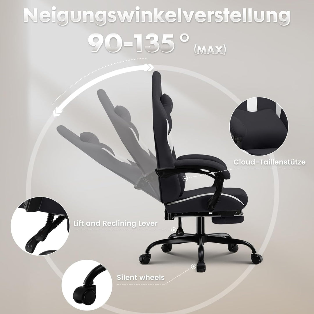 GTPLAYER Gaming Stuhl Bürostuhl Ergonomisch Gaming Sessel mit Kopfstütze und Cloud-Lendenkissen, Gep
