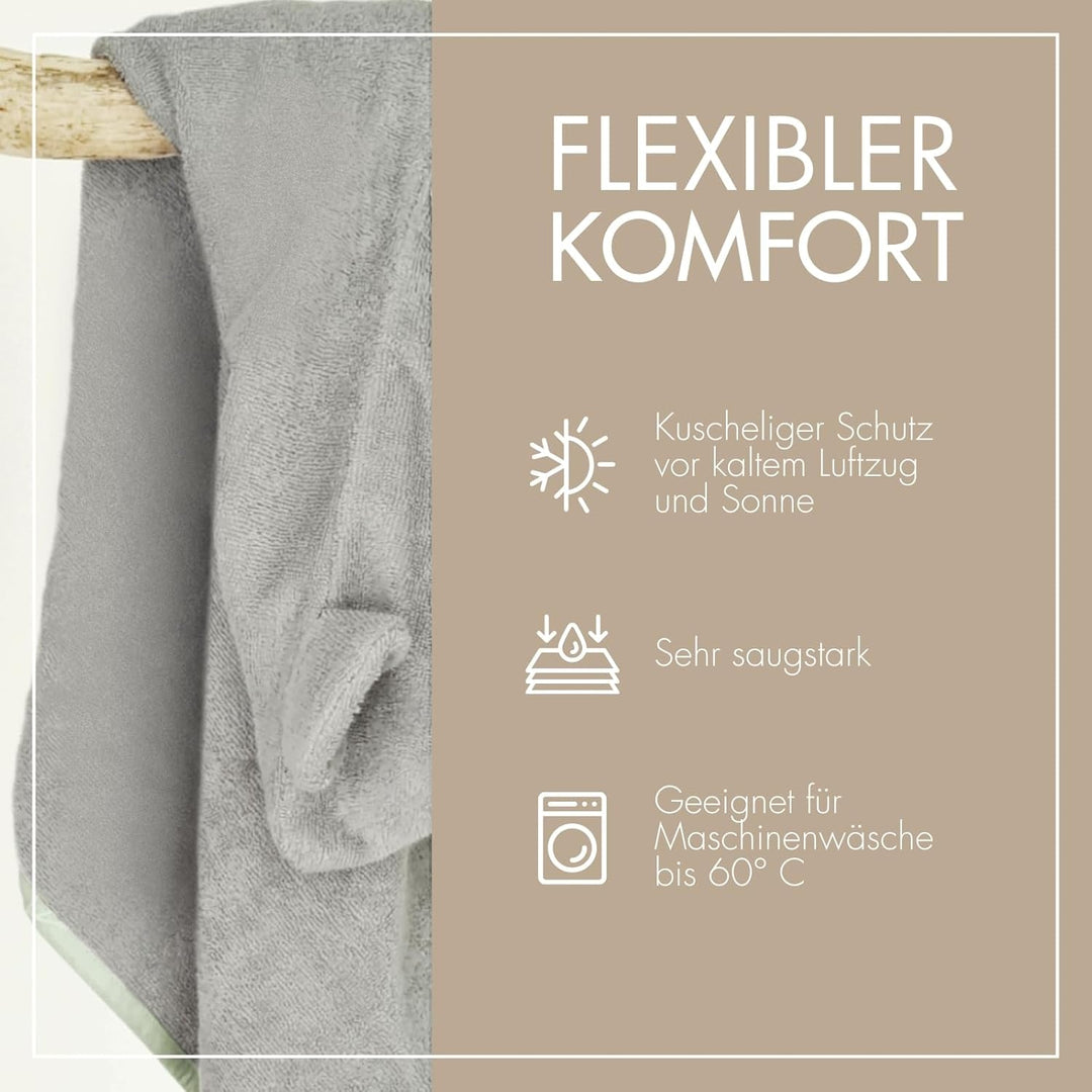 MOYO Kapuzenhandtuch mit Ohren in Grau I 75x75cm I Kleinkind & Baby Badeponcho aus 100% Frottee-Baum