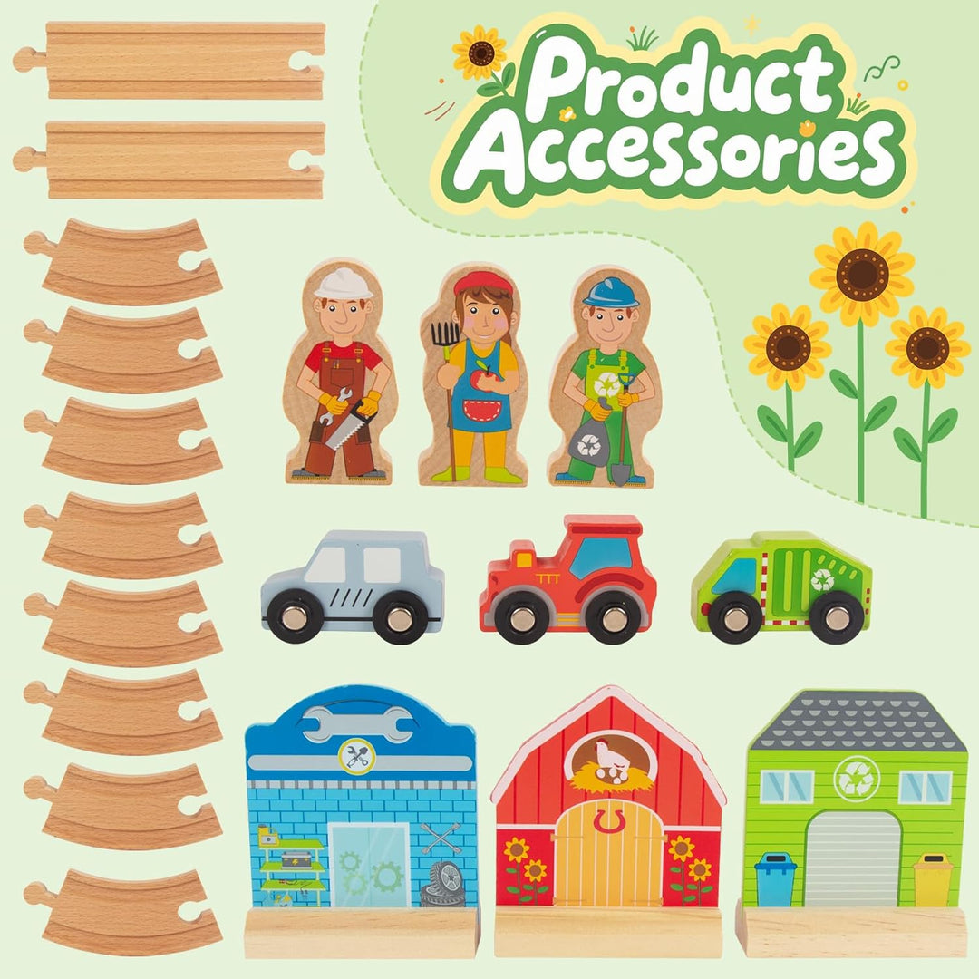Holz Schiene Wagen Set Landwirtschaft, städtische Gesundheit Thema Kinder Spielzeug Holz Eisenbahn 3