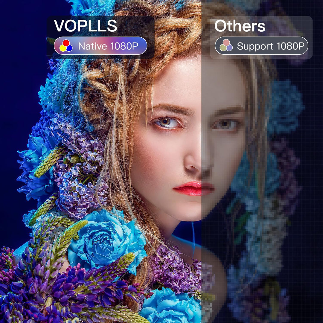 Smart Beamer【Elektrische Keystone 6D/4P】 VOPLLS Elektrische Fokus 25000 Lumen Beamer 4K Unterstützt,