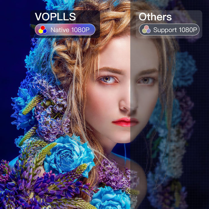 Smart Beamer【Elektrische Keystone 6D/4P】 VOPLLS Elektrische Fokus 25000 Lumen Beamer 4K Unterstützt,