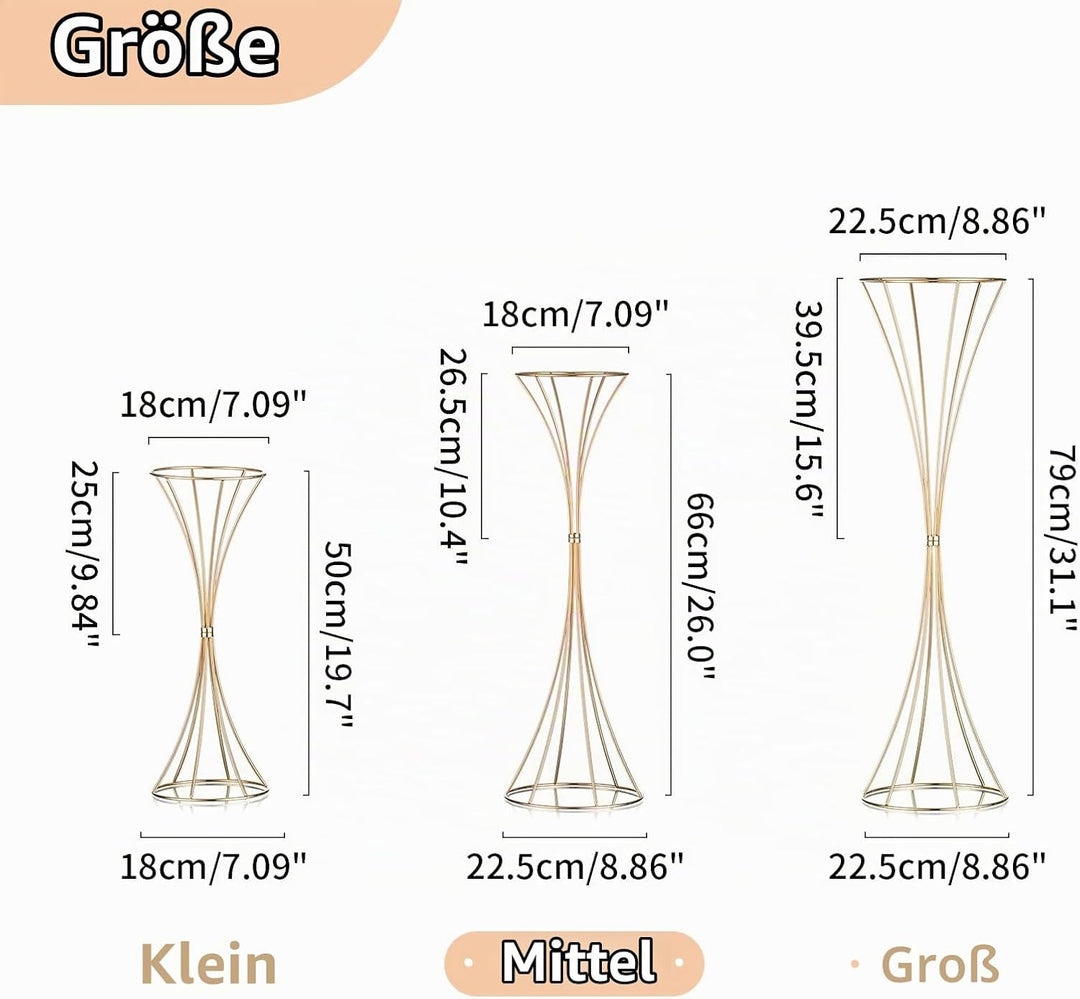 Nuptio 2 Stück Metallblume Trompete Vase 66cm Hoch Goldvase, Hochzeit Mittelstücke für Tische, Künst