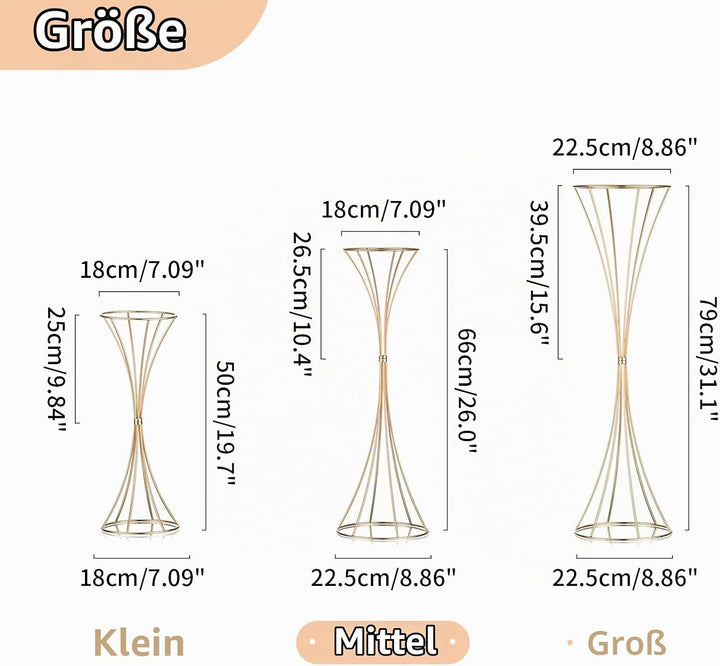 Nuptio 2 Stück Metallblume Trompete Vase 66cm Hoch Goldvase, Hochzeit Mittelstücke für Tische, Künst