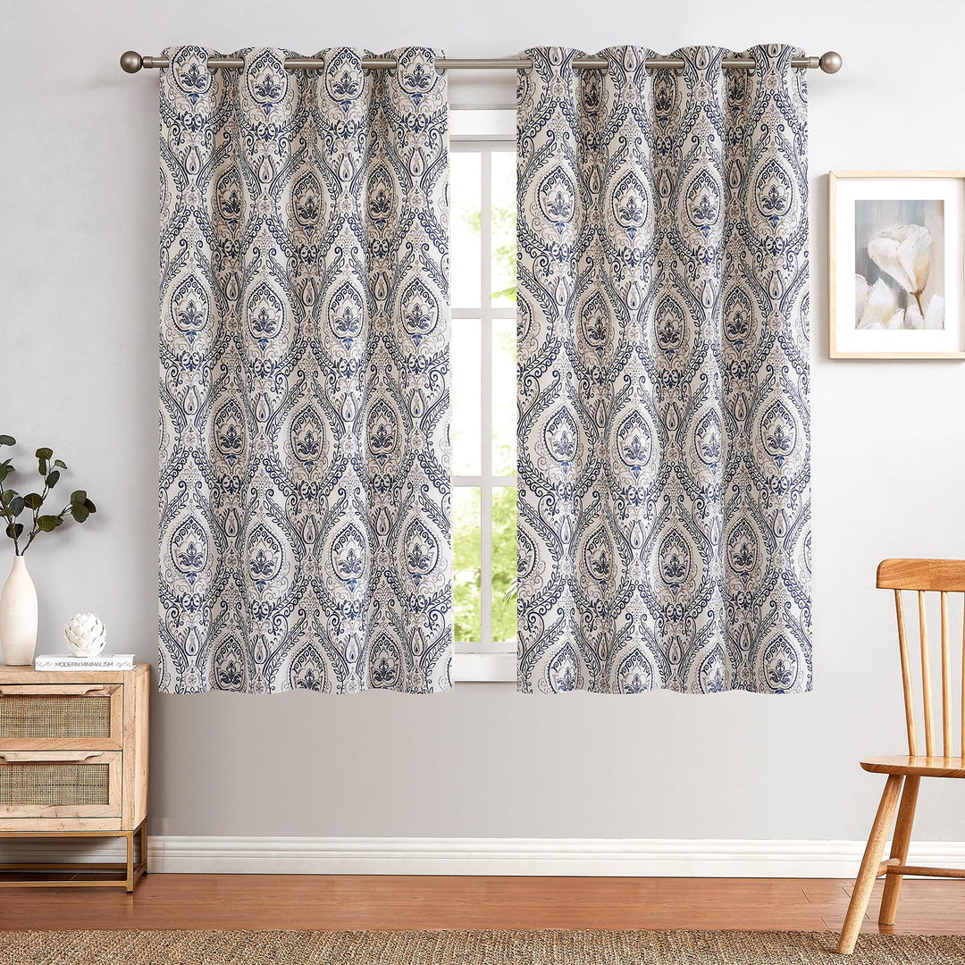 TOPICK Vorhänge Verdunkelungsvorhang Blumen 2 Stück H175xB130 Blau Blumen Muster Blau H175 x B130 cm