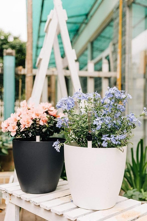 T4U 15cm Selbstwässernder Blumentopf mit Wasseranzeiger Schwarz 4er-Set, Selbstbewässerung Wasserspe