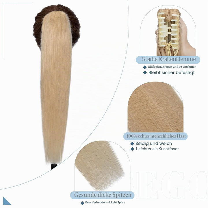 SEGO Ponytail Extension Echthaar mit Klammer Pferdeschwanz Zopf Clip in Haarteil Haarverlängerung 10