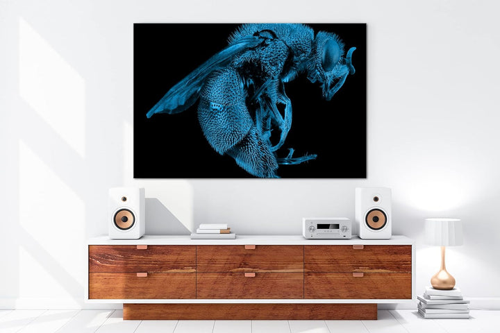 deyoli Dark gigantische Blaue Biene Format 80x60 Effekt: Monocrome Blau als Leinwandbild, Motiv fert