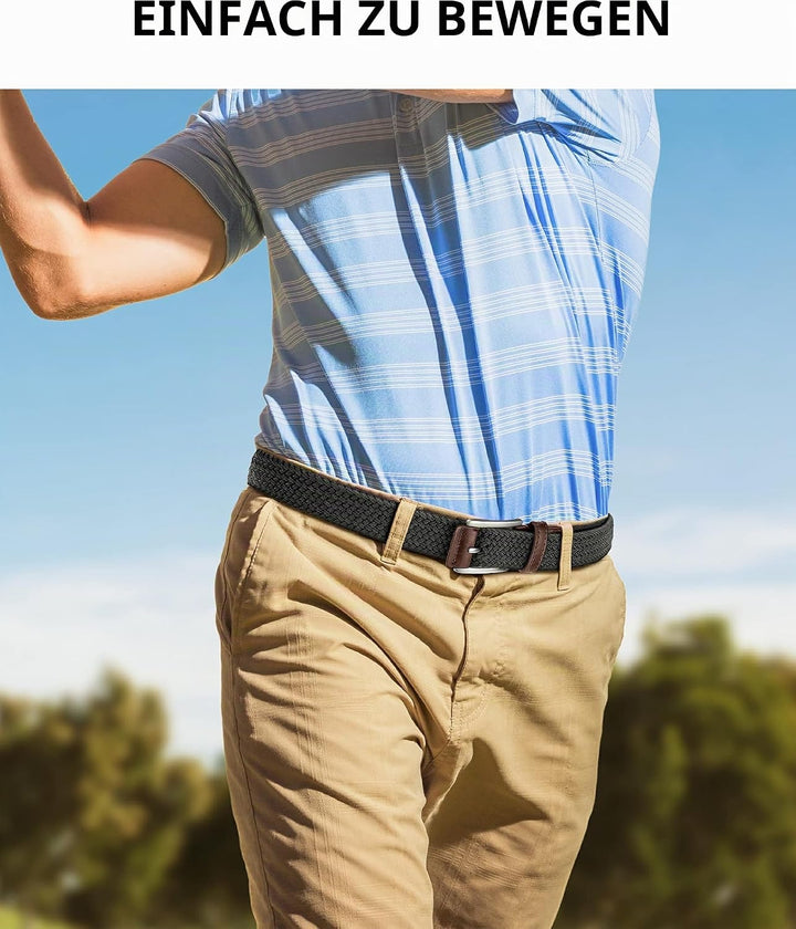 BULLIANT Elastischer Flechtgürtel 2er, Gürtel Herren 35mm | Herren &amp; Damen Geflochten Stretch Golf S