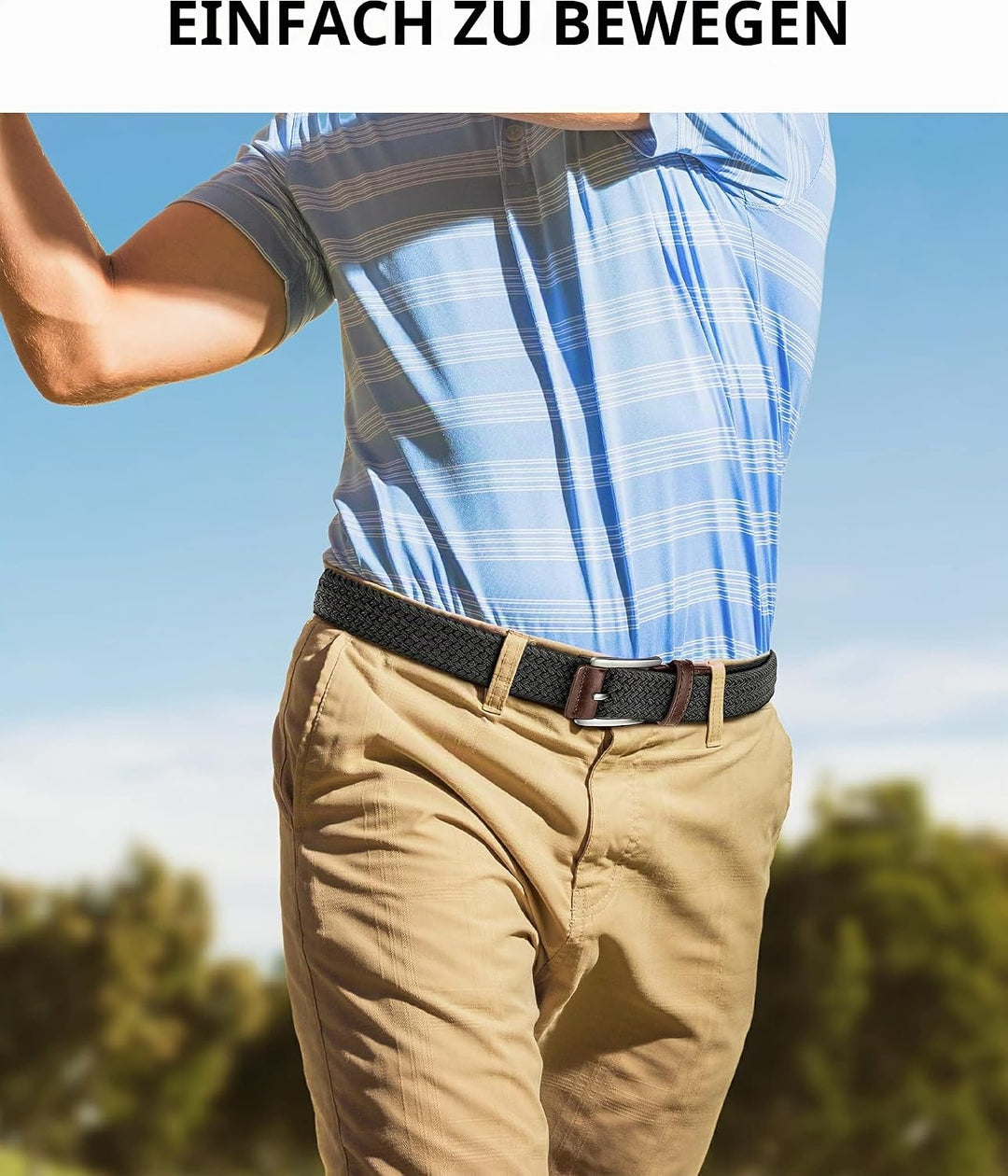 BULLIANT Elastischer Flechtgürtel 2er, Gürtel Herren Damen Stoffgürtel Geflochten Stretchgürtel Golf