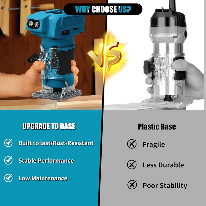 Akku Oberfräse kompatibel mit Makita 18V Akku, 800W Bürstenloser Kantenfräser Set mit 5 Geschwindigk