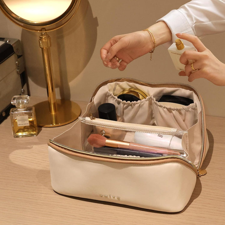 Prite Grosse Kapazität Kosmetiktasche Tragbare Reise Make Up Tasche wasserdichte PU-Leder Schminktas