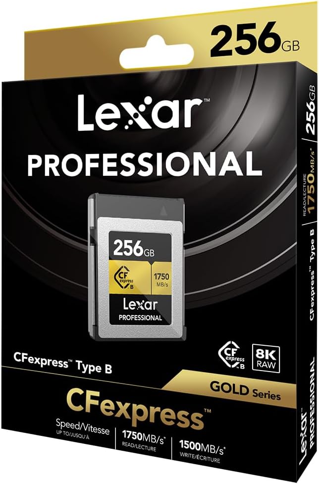 Lexar Professionelle CFexpress Typ B Speicherkarte 256 GB, Gold-Serie, bis zu 1750 MB/s lesen, Rohe