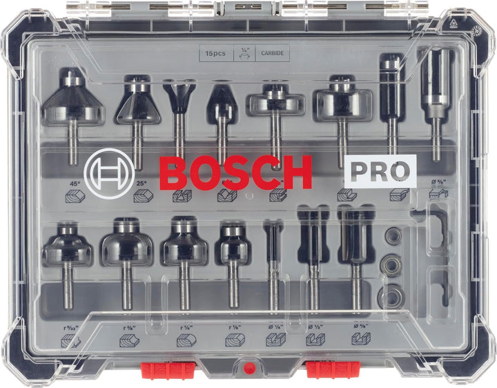 Bosch Professional 15tlg. Fräser Set Mixed (für Holz, für Oberfräsen mit 1/4 Zoll Schaft) 15 tlg. |