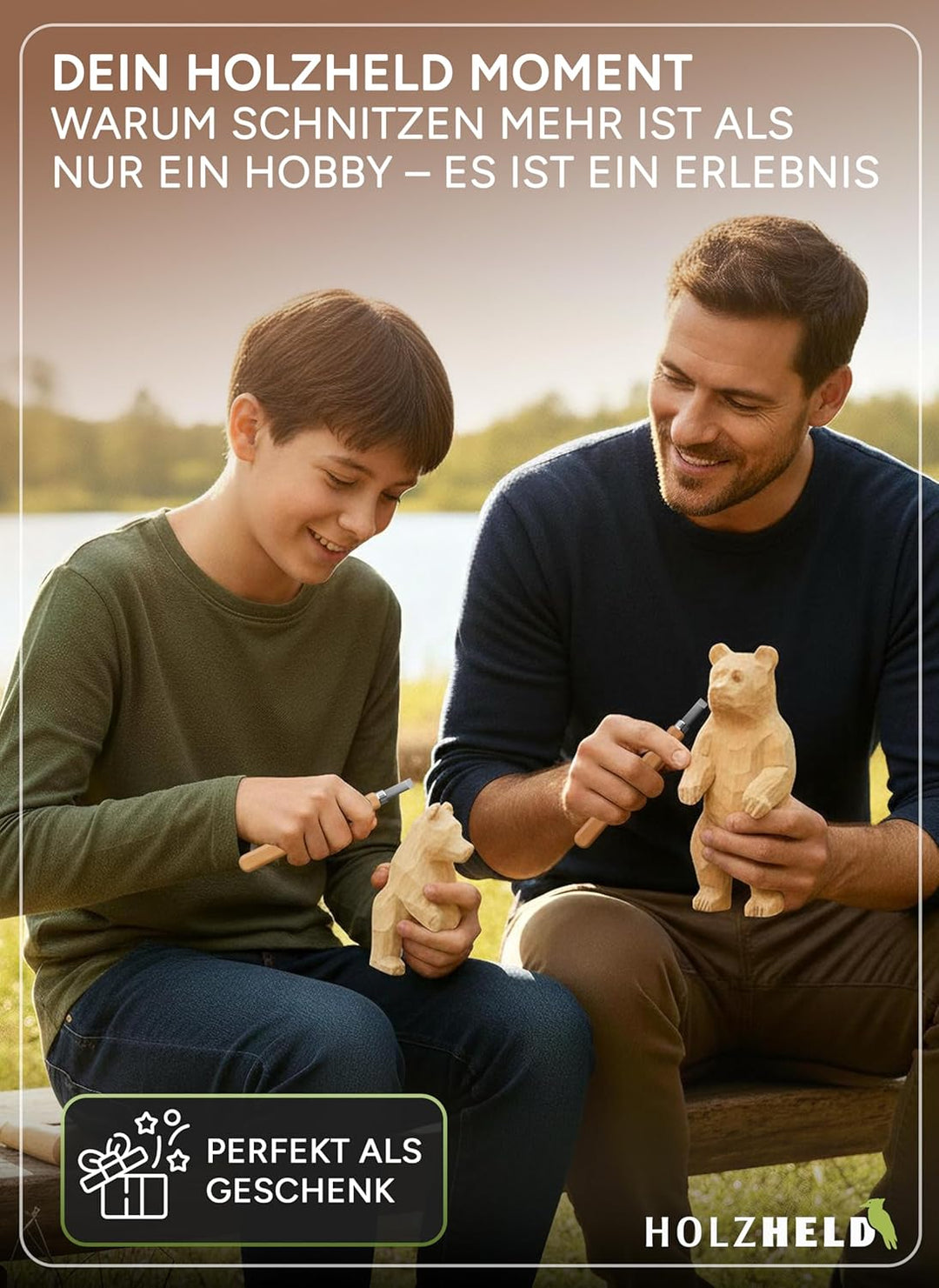 HOLZHELD Schnitzwerkzeug -Set (16-teilig) in hochwertig verarb. Ledertasche. Schnitzset mit hochwert