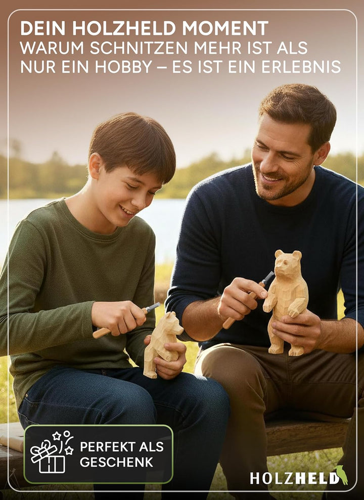 HOLZHELD Schnitzwerkzeug -Set (16-teilig) in hochwertig verarb. Ledertasche. Schnitzset mit hochwert