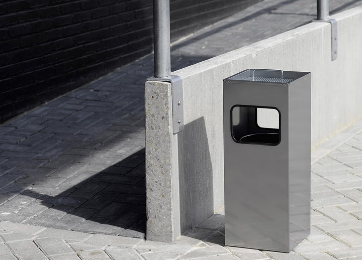 Durable Papierkorb Metall mit Ascher, entnehmbarer Inneneimer und Ascher, eckig, silber, 333123 silb