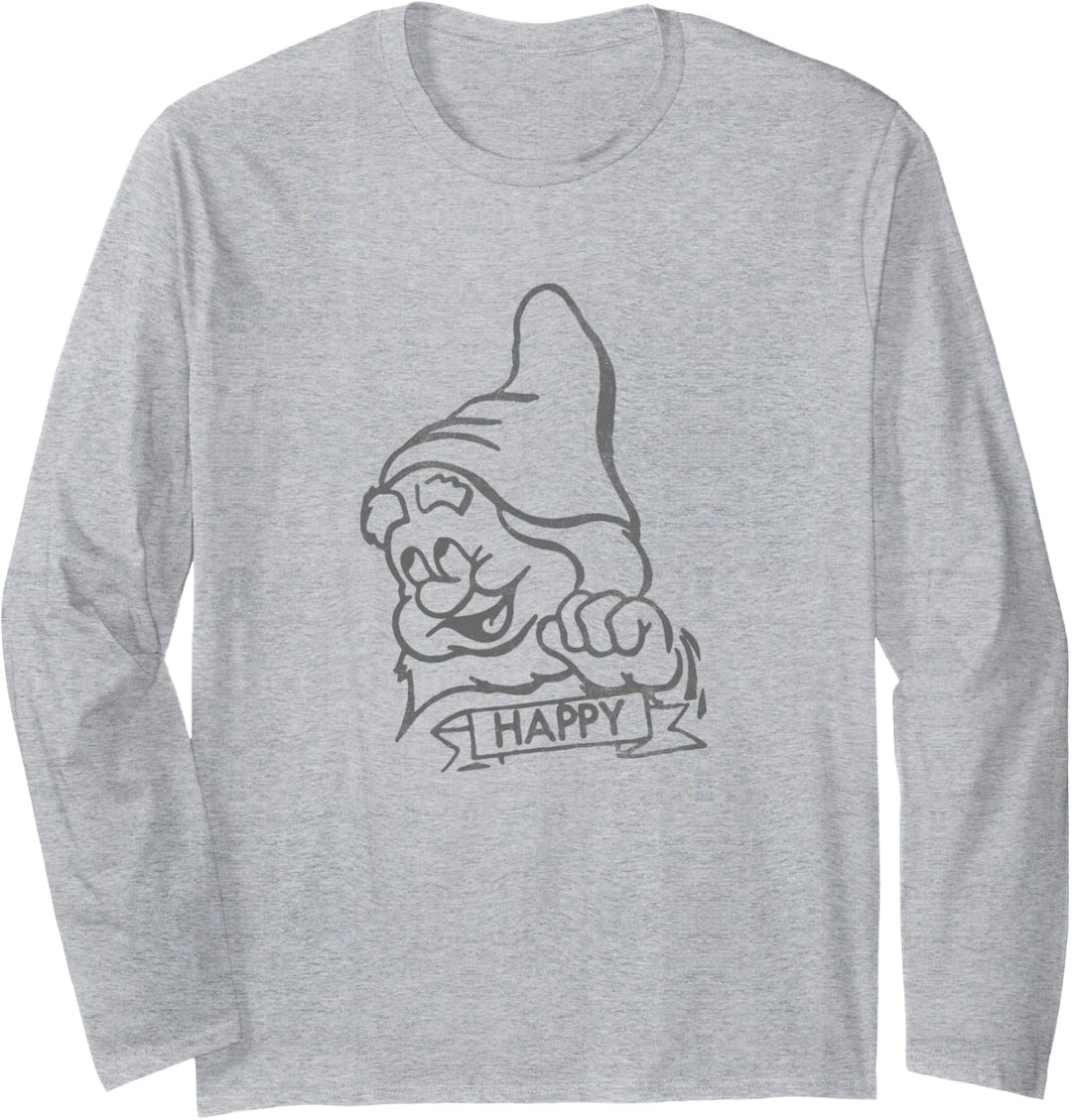 Disney Snow White Happy Line Art Big Face Langarmshirt