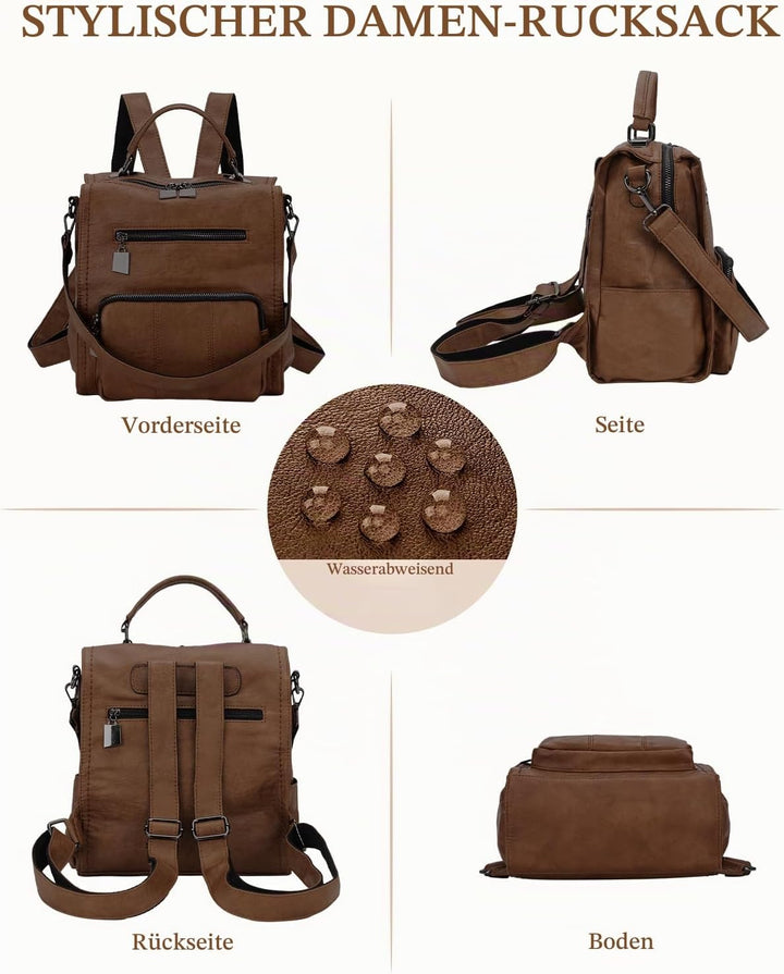 RAVUO Damen Rucksack,PU Leder Rucksack Mode Rucksäcke Rucksackhandtaschen Schulrucksäcke Reise Daypa