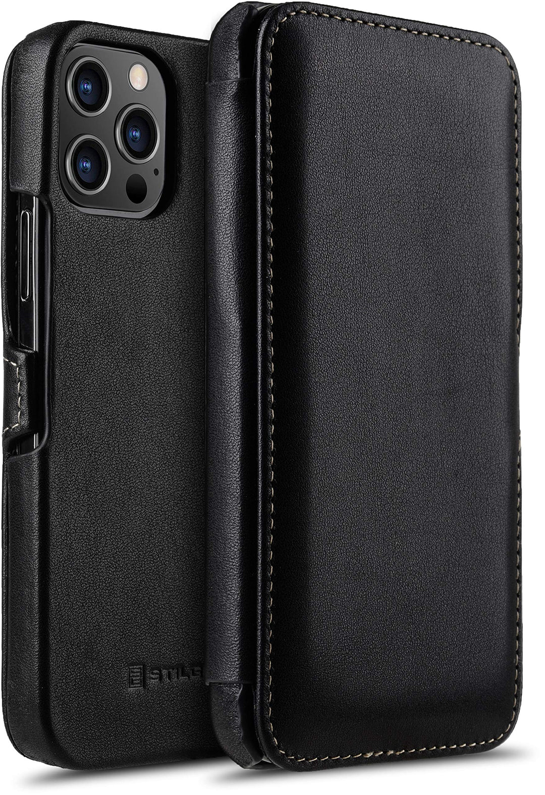 STILGUT Book Case kompatibel mit iPhone 12 Pro Max (6.7“) Hülle aus Leder mit Clip-Verschluss, Klapp
