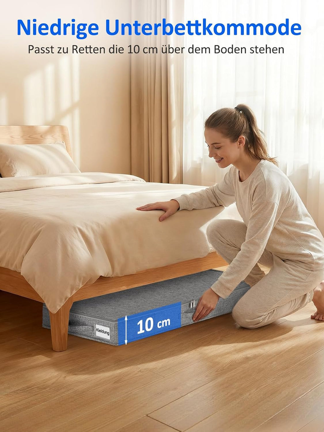 Unterbett-Aufbewahrungsbox flach 85 x 40 x 10 cm, Leinen mit PP-Innenverstärkung, 2-Wege-Reissversch