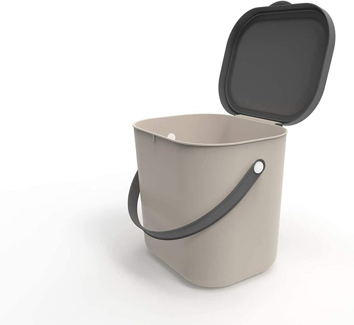 Rotho Albula Biomülleimer 6l mit Deckel und Henkel für die Küche, Kunststoff (PP) BPA-frei, cappucci