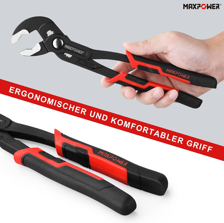 MAXPOWER 2 Stücke Wasserpumpenzange Set 190mm/250mm Rohrzange Set Profi Praktisch grosse Öffnungskap