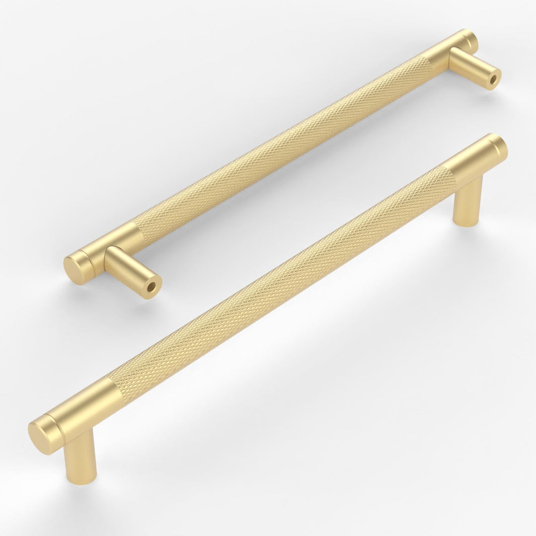 Amerdeco 10 Stück Gerändelte Schrankgriffe Gold Griffe Möbel Möbelgriffe 192mm Lochabstand Türgriffe