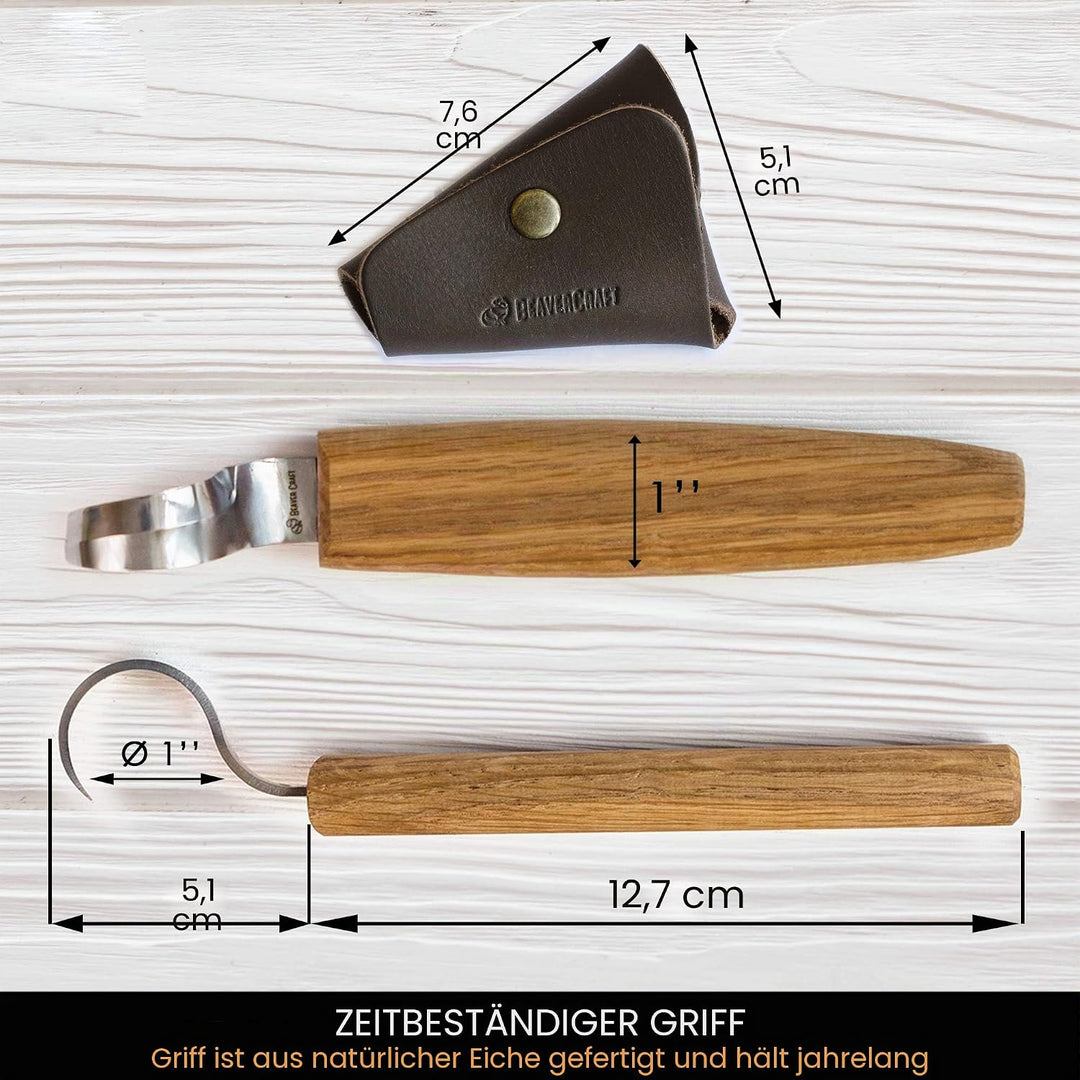 BeaverCraft SK1S Hakenmesser Holzschnitzlöffel Schnitzmesser mit Lederscheide - Holzschnitzhakenmess