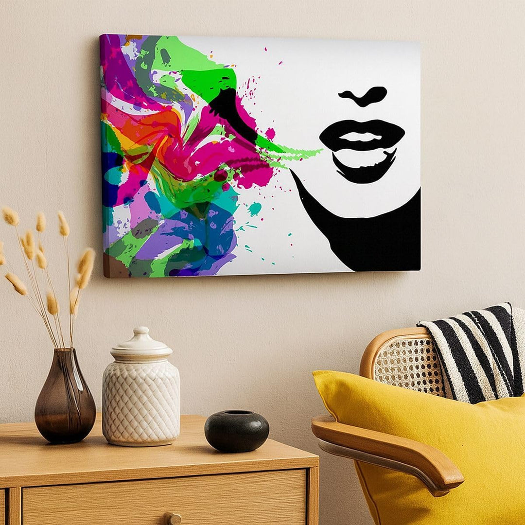 Bilder auf Leinwand 100x70cm Leinwandbild Frau Gesicht Lippen Make-up Gross Wanddeko Bild Schlafzimm