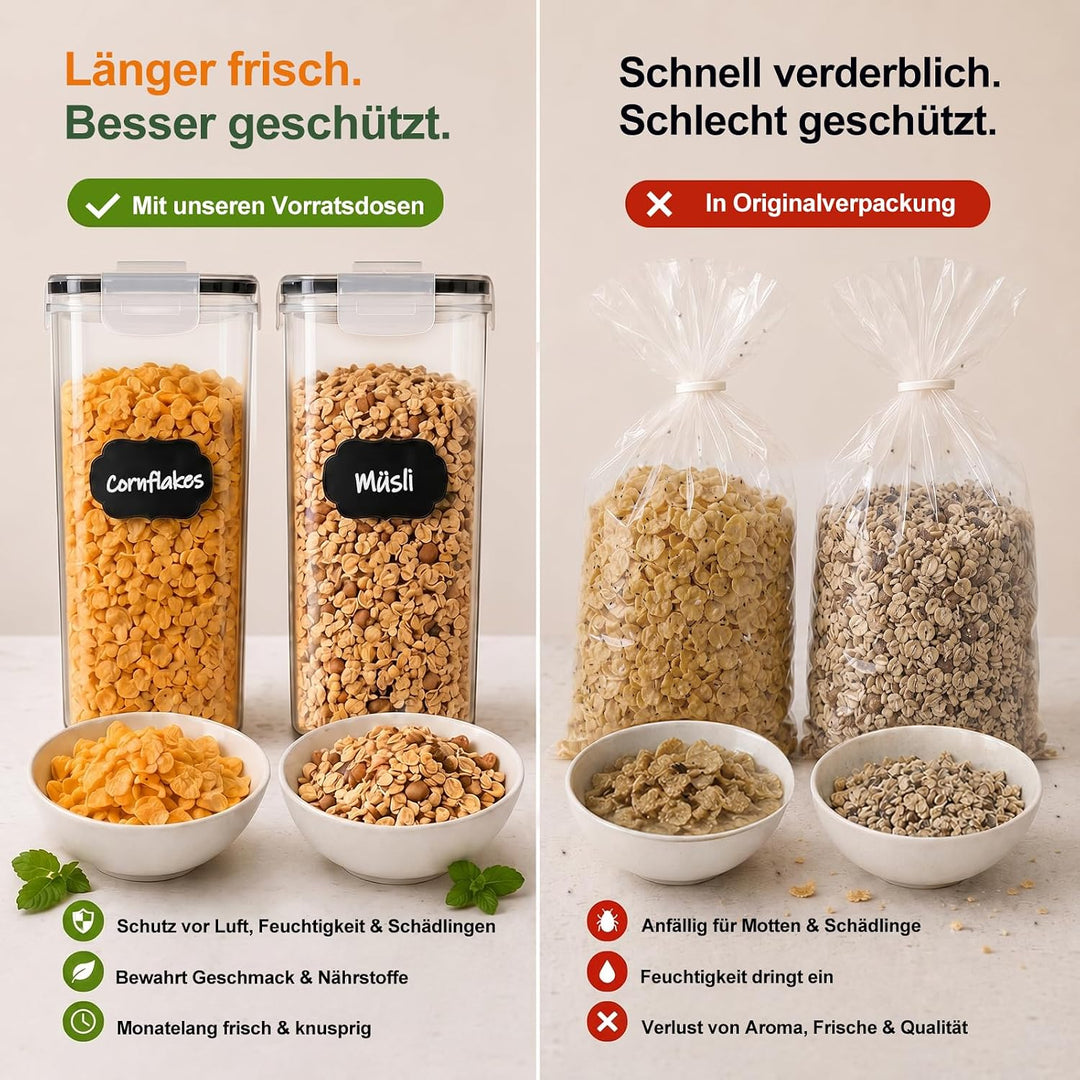 GoMaihe 4L Vorratsdosen 6 Set, Aufbewahrungsbox Küche Luftdicht Behälter aus Plastik Mit Deckel, Vor
