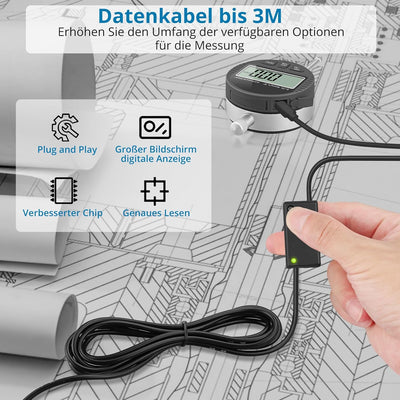 AUTOUTLET Digitale Messuhr mit 3M Micro Datenkabel, Digital Messuhr Messtaster 0-25.4mm/1''Messberei