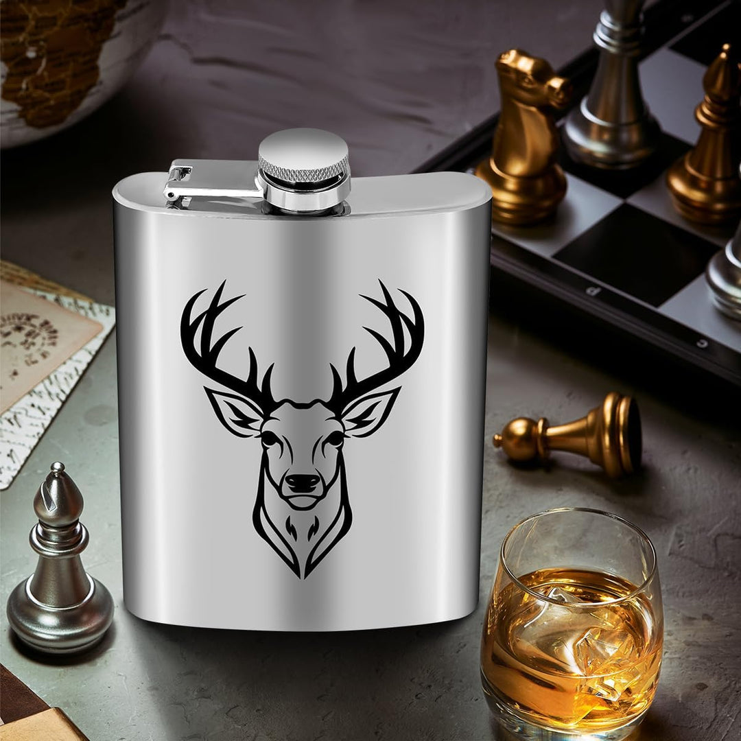 8oz/237ml Edelstahl Flachmann, Taschenflasche, mit Trichter und Grusskarte, Geschenkbox, Schwarz Hir