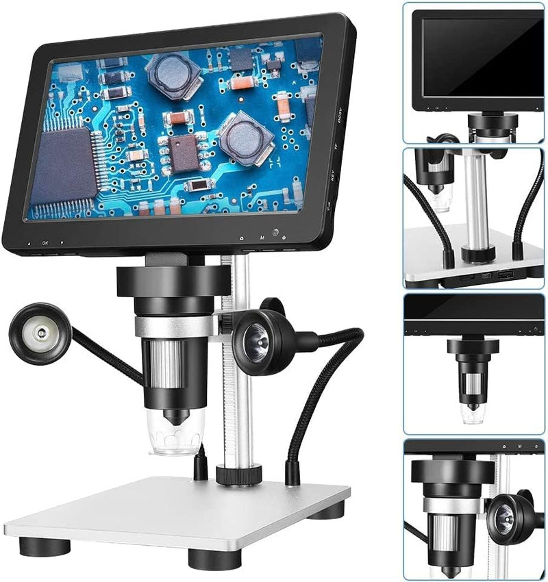 Professionelles Mikroskop 7 Zoll 1200 x 12 MP Digitales Mikroskop mit drehbarem HD-Display/8 LED-Leu