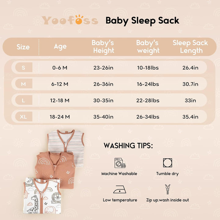 Yoofoss Schlafsack Baby Sommer 0.5 Tog - 3er Pack 84cm/12-18 Monate 100% Baumwolle Sommerschlafsack