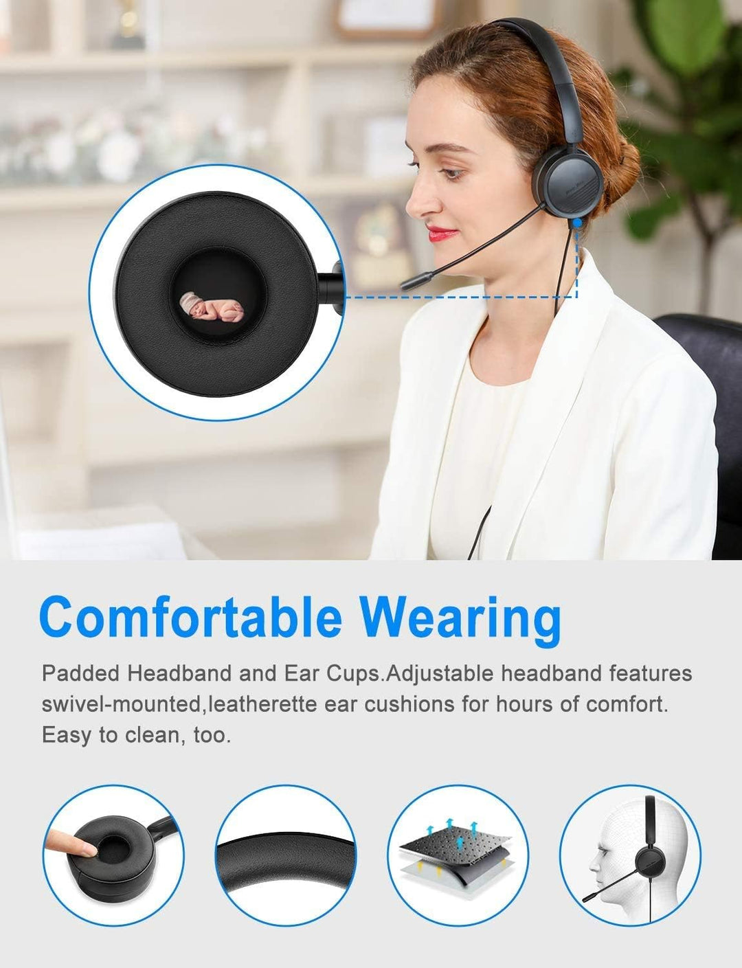 New bee PC Headset mit Mikrofon USB/3,5mm Business Headset Noise Cancelling & Klare Stereo-Sound für