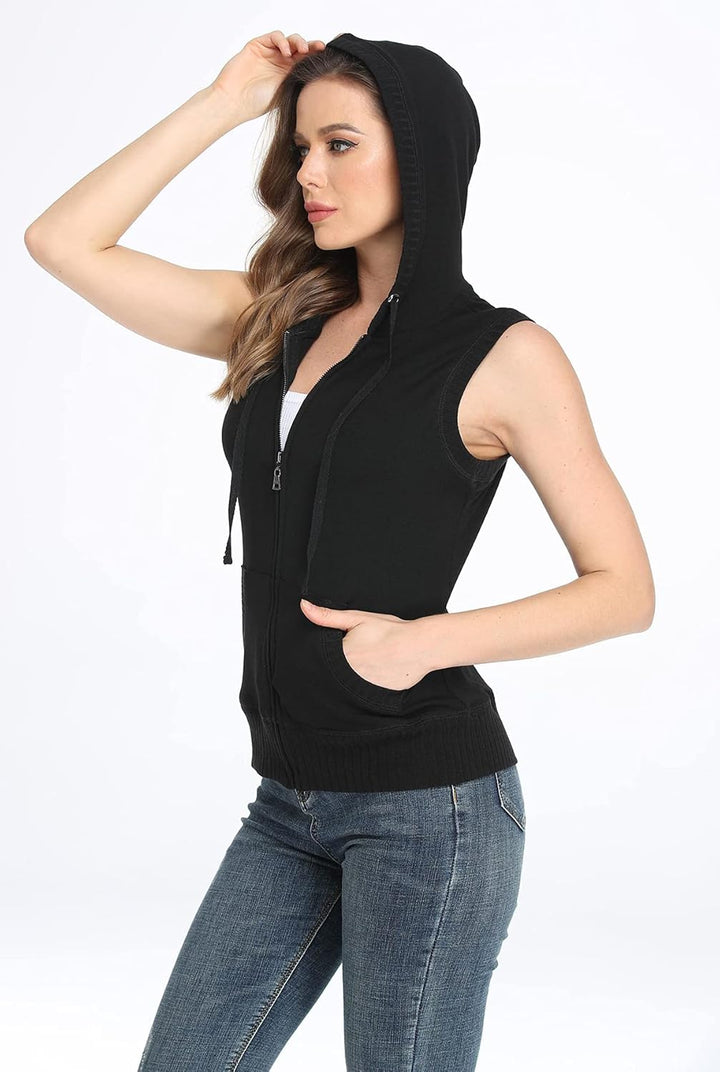 MISS MOLY Damen Ärmellos Kapuzenpullover Sweatjacke Hoodie Sweatshirt Weste mit Reissverschluss XL-X