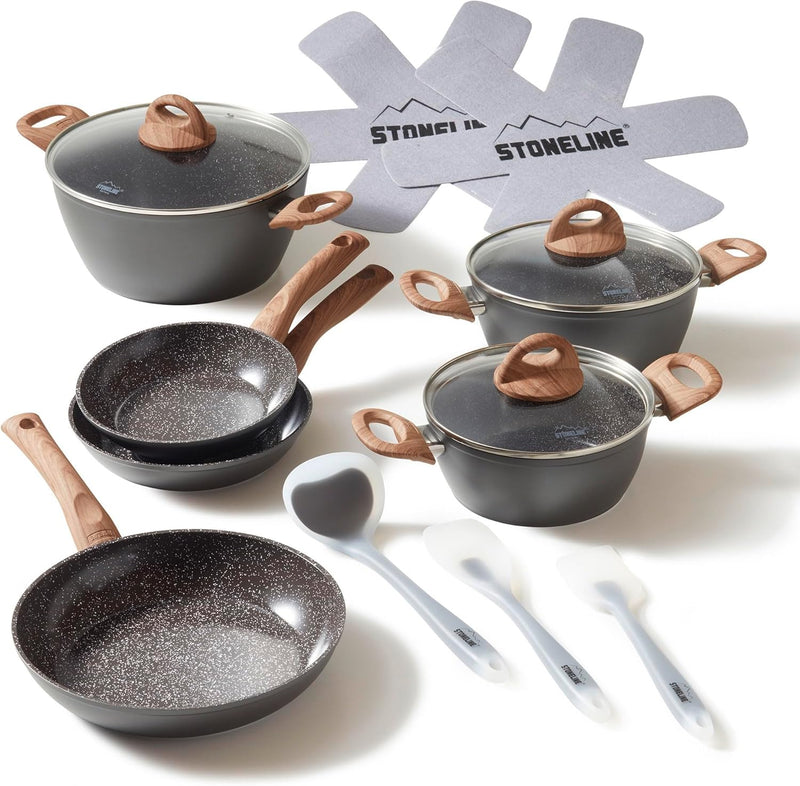 STONELINE Ceramic Keramikpfanne Töpfe Set 14 teilig 18/20/24cm Töpfe Pfannen PFAS-frei Topfset Pfann