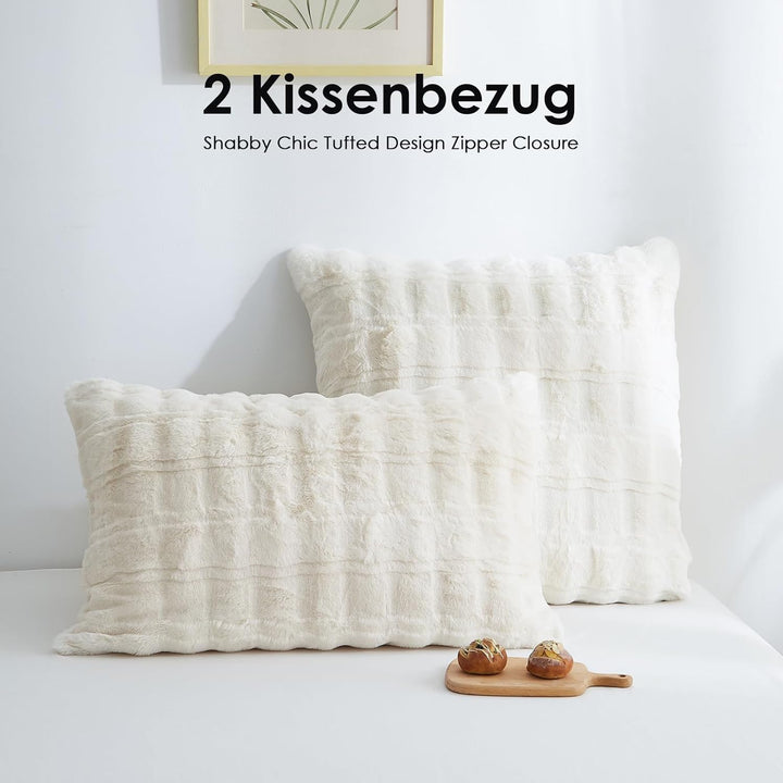 Freyamy Plüsch Bettwäsche-Set 135x200 4tlg Fleece Cremefarben,Kuschelig Warm Bettwäsche Winter Kunst
