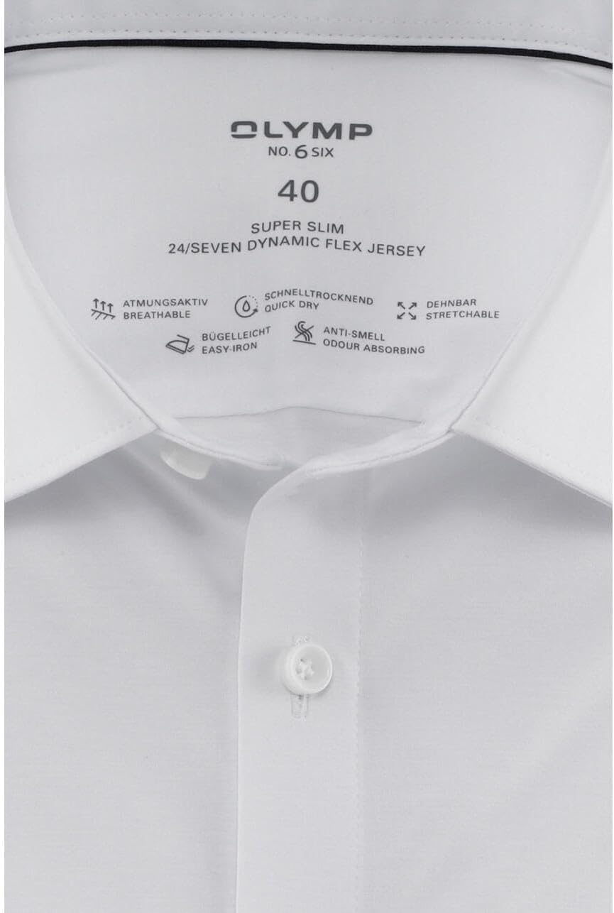 OLYMP No. Six 24/Seven super Slim Hemd Langarm Haifischkragen Muster blau 38 Weiss, 38 Weiss
