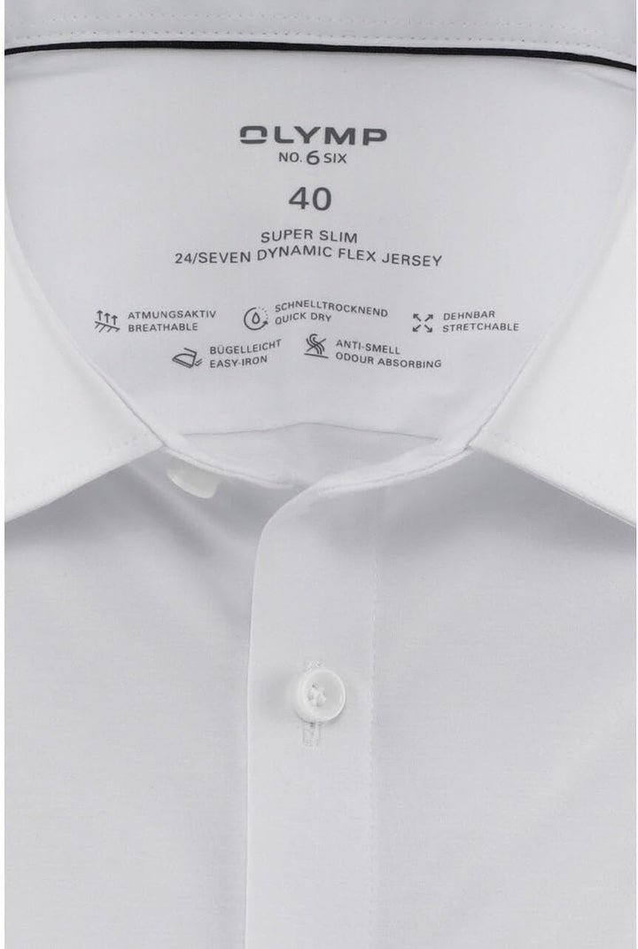 OLYMP No. Six 24/Seven super Slim Hemd Langarm Haifischkragen Muster blau 38 Weiss, 38 Weiss