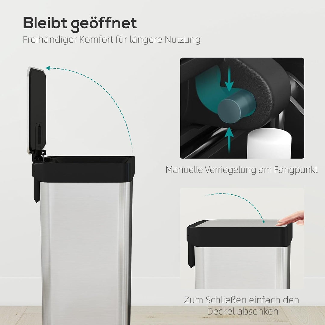 HOMCOM Mülleimer Küche 60 L Treteimer mit Soft-Close-Deckel, Offenhaltefunktion und Pedal Abfalleime