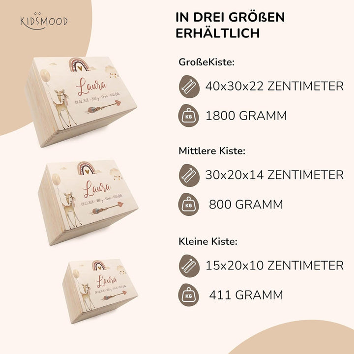 KIDSMOOD - Erinnerungsbox Baby, personalisierte Holzkiste mit Deckel, Ideal zur Aufbewahrung von Eri