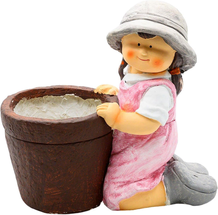 Wichtelstube-Kollektion XL Gartenfigur Biggi Dekofigur mit Blumentopf Outdoor Gartenfiguren 34 x 19