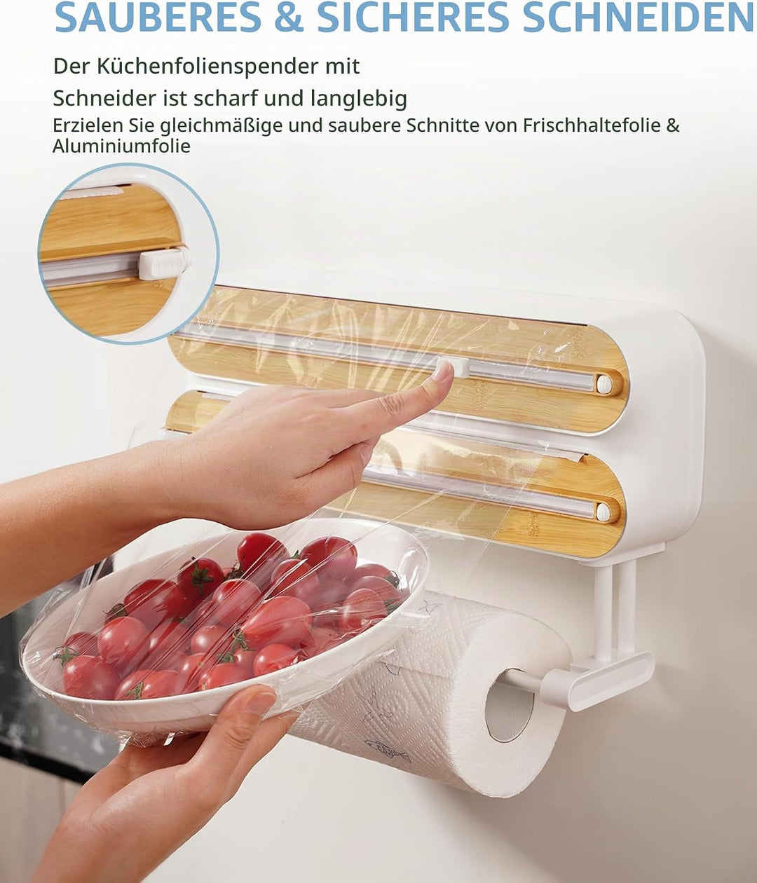 3 in 1 Frischhaltefolienspender mit Cutter, Küchenrollenhalterung mit Küchenrollenhalter, Alufoliens