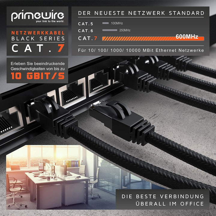 CSL 25m CAT 7 Netzwerkkabel Black Series Gigabit Ethernet LAN Kabel - Baumwollmantel - 10000 Mbits -