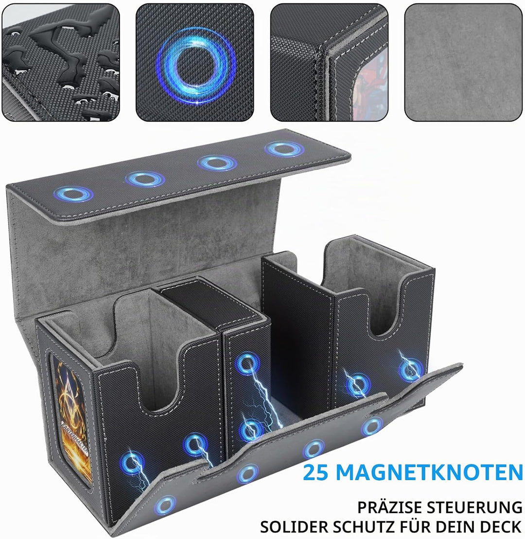 AFIING MTG Commander Kartenbox, 3-in-1 Karten-Aufbewahrungsbox für 200+ doppelt gesleevte Karten, Ma