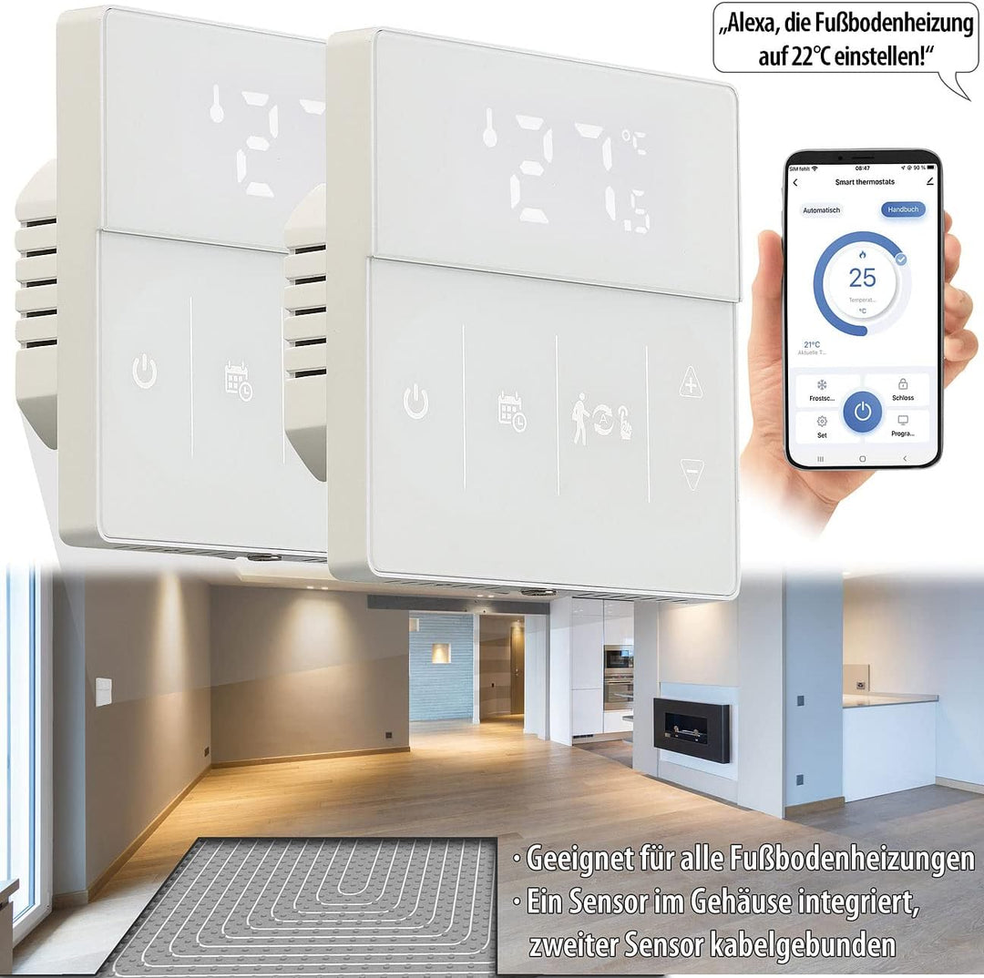revolt Funk Thermostat WLAN: 2er-Set WLAN-Fussbodenheizung-Thermostate mit App, weiss (Raumthermosta