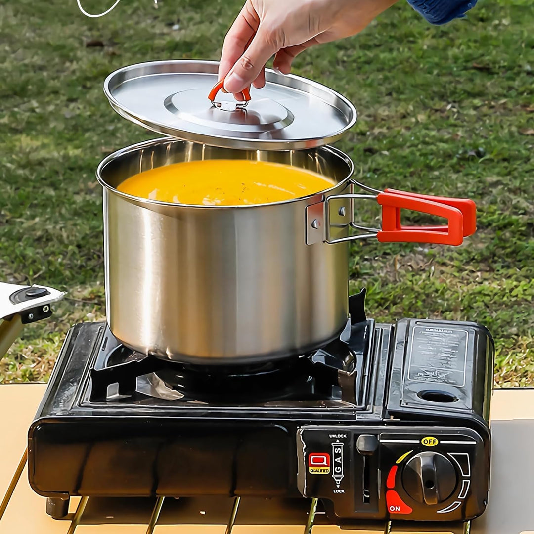Camping Kochgeschirr Set,Camping Koch Set,304 Edelstahl Campingtöpfe und Pfannen Set,Campinggeräte f