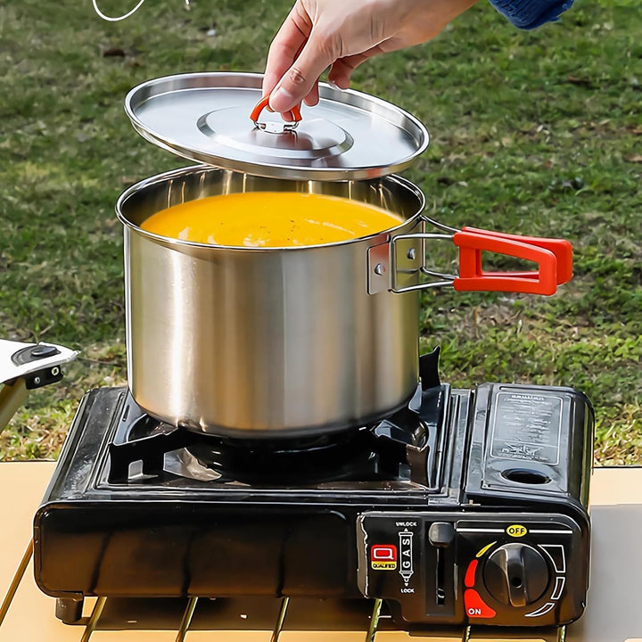 Camping Kochgeschirr Set,Camping Koch Set,304 Edelstahl Campingtöpfe und Pfannen Set,Campinggeräte f